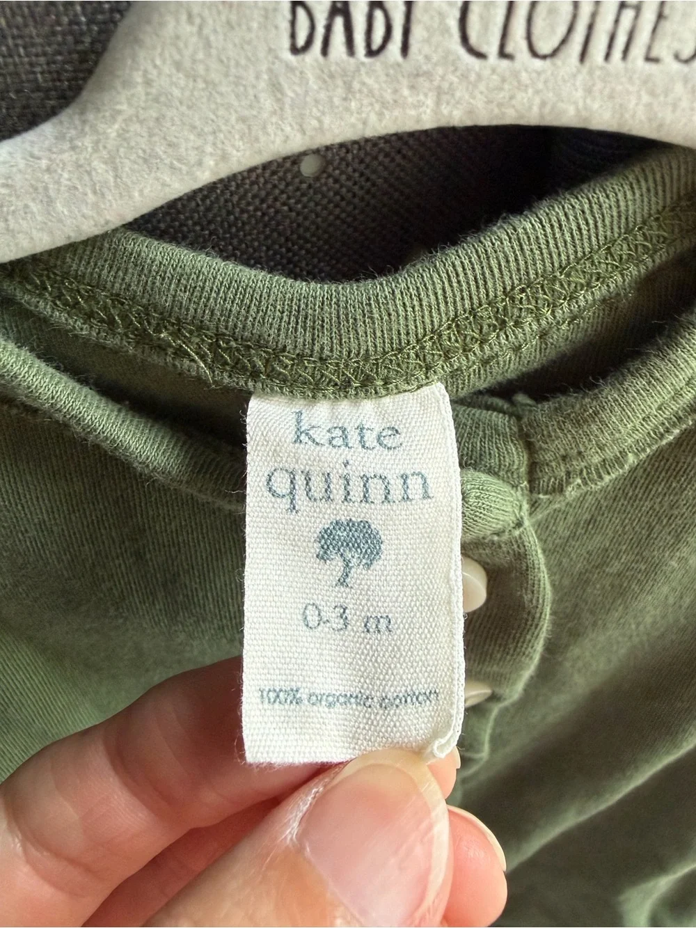 kate quinn Olive Green Sleeveless Button-Front Baby One-Piece